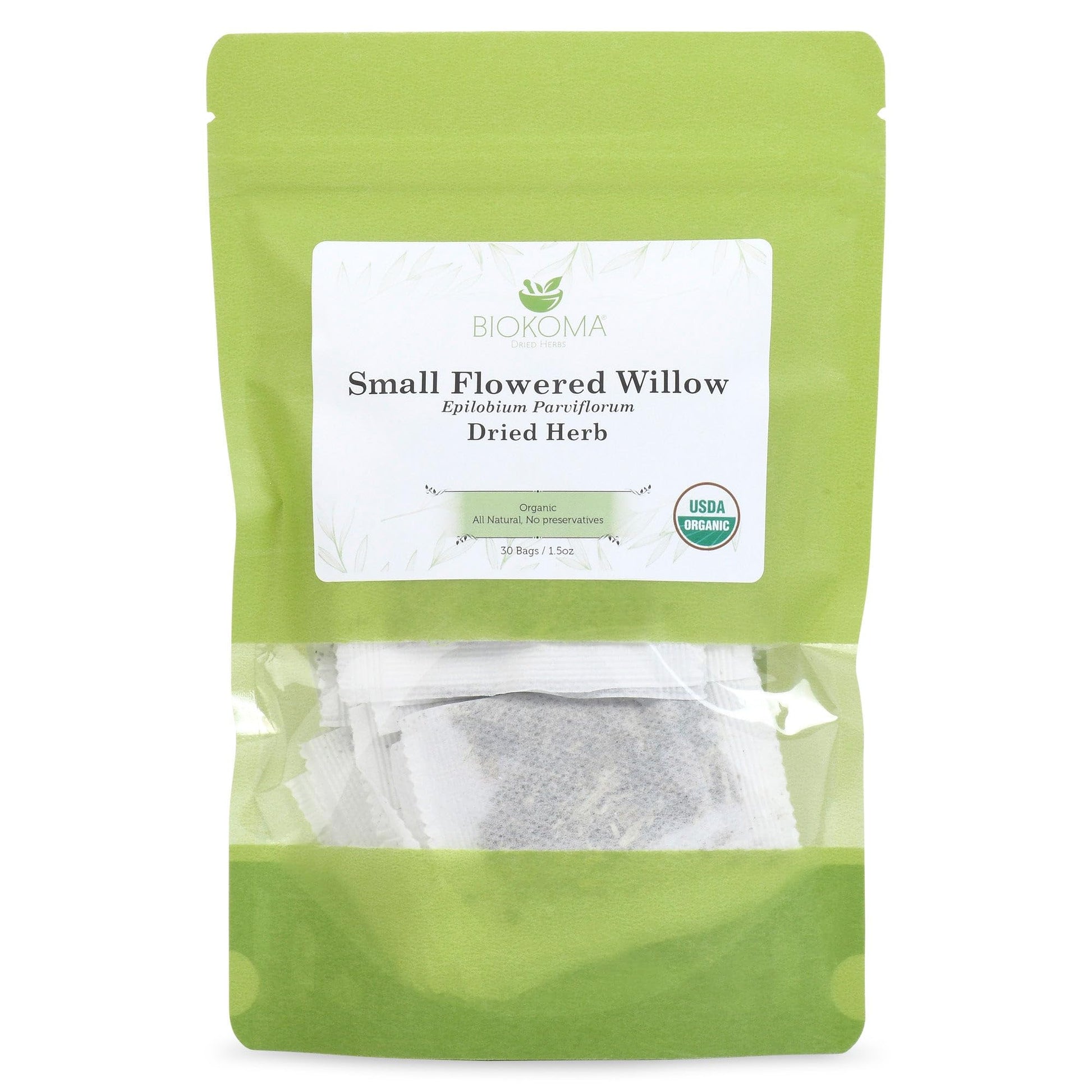 Biokoma Organic Small-Flowered Willow Herb Tea, 30 Tea Bags, Resealable Pouch, USDA Certified, No Additives, Kosher
