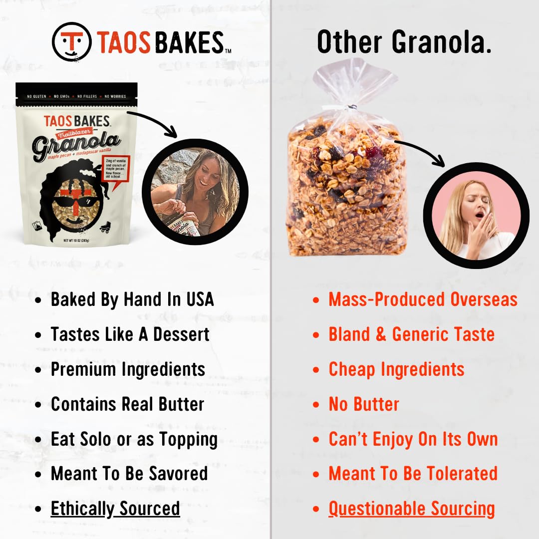 Taos Bakes - Maple Pecan & Madagascar Vanillar Granola - Crunchy Granola Breakfast Snack - Gluten Free, No Gmos, No Fillers - 10