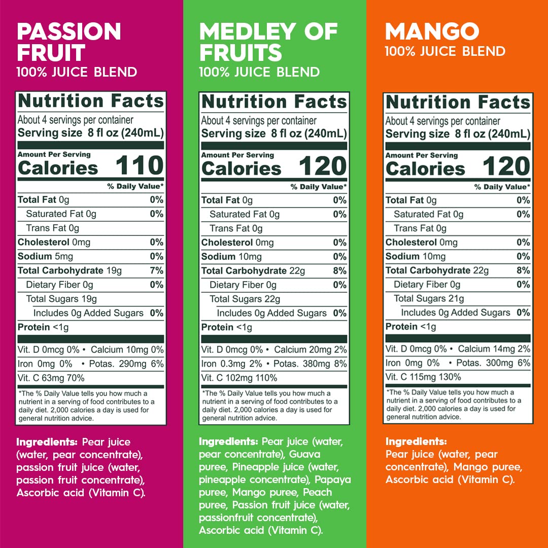 Ceres 100% All Natural Pure Fruit Juice Blend Variety Pack - Mango, Medley Of Fruits, & Passion Fruit - Rich In Vitamin C, No Ad