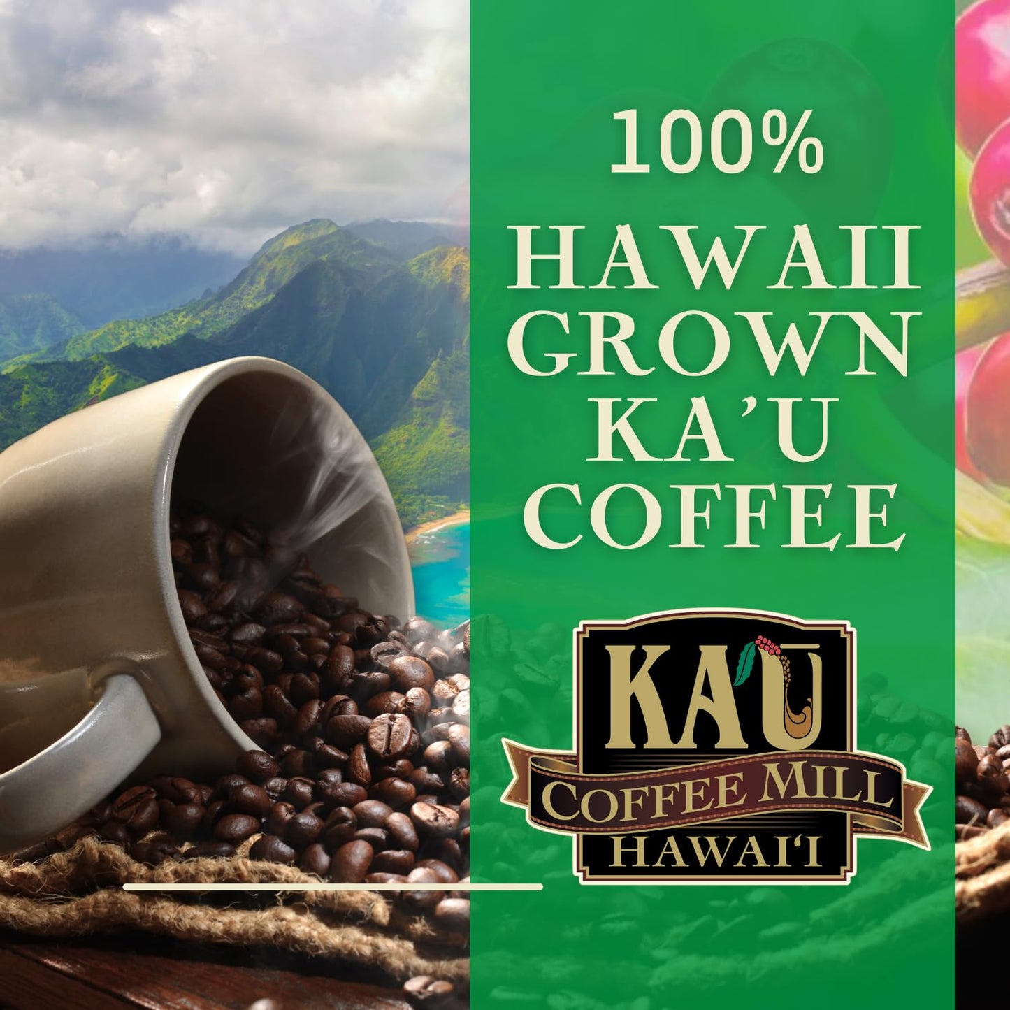 KA`U COFFEE MILL Washed Medium Roast Whole Bean Coffee - Plum & Citrus Notes - 8oz