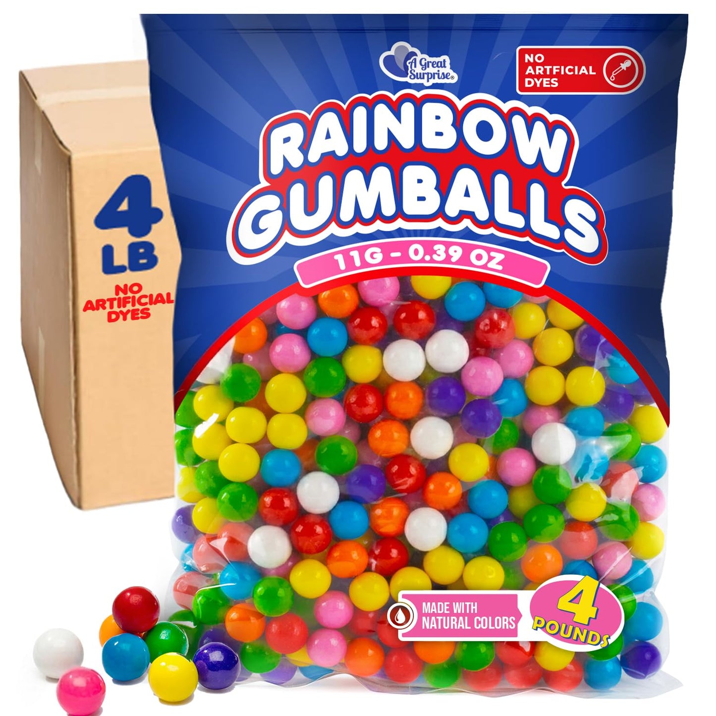 Bulk Mini Gumballs (-Inch) - 4 lb Bag - Naturally Colored Gum - No Artificial Dyes - Rainbow Gumballs for Vending Machines, Piat