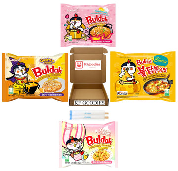 Samyang Buldak Hot Spicy Chicken Ramen Noodle Korean Stir-Fried Ramen, 1 Pack For Each Flavor (4, Carbonara, Cream Carbonara, Qu