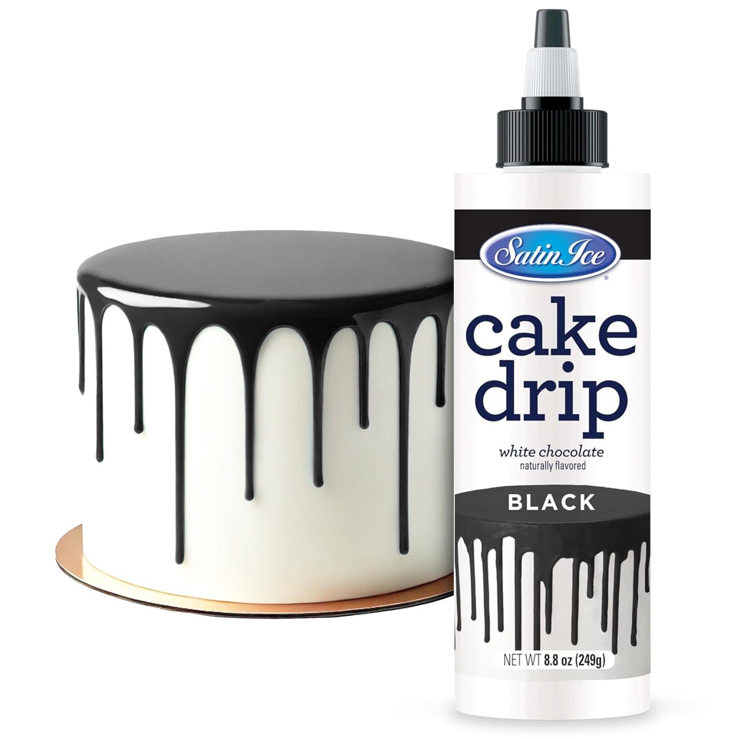 Satin Ice Cake Drip, Black, 8.8 Ounce, Ideal for Drizzling and Decorating Cakes