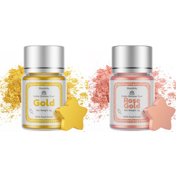 Gold Rose Gold Luster Dust Edible Glitter Drinks Set - Food Grade Cake Dust Shimmer Powdered, Vegan Edible Metallic Powder Food 