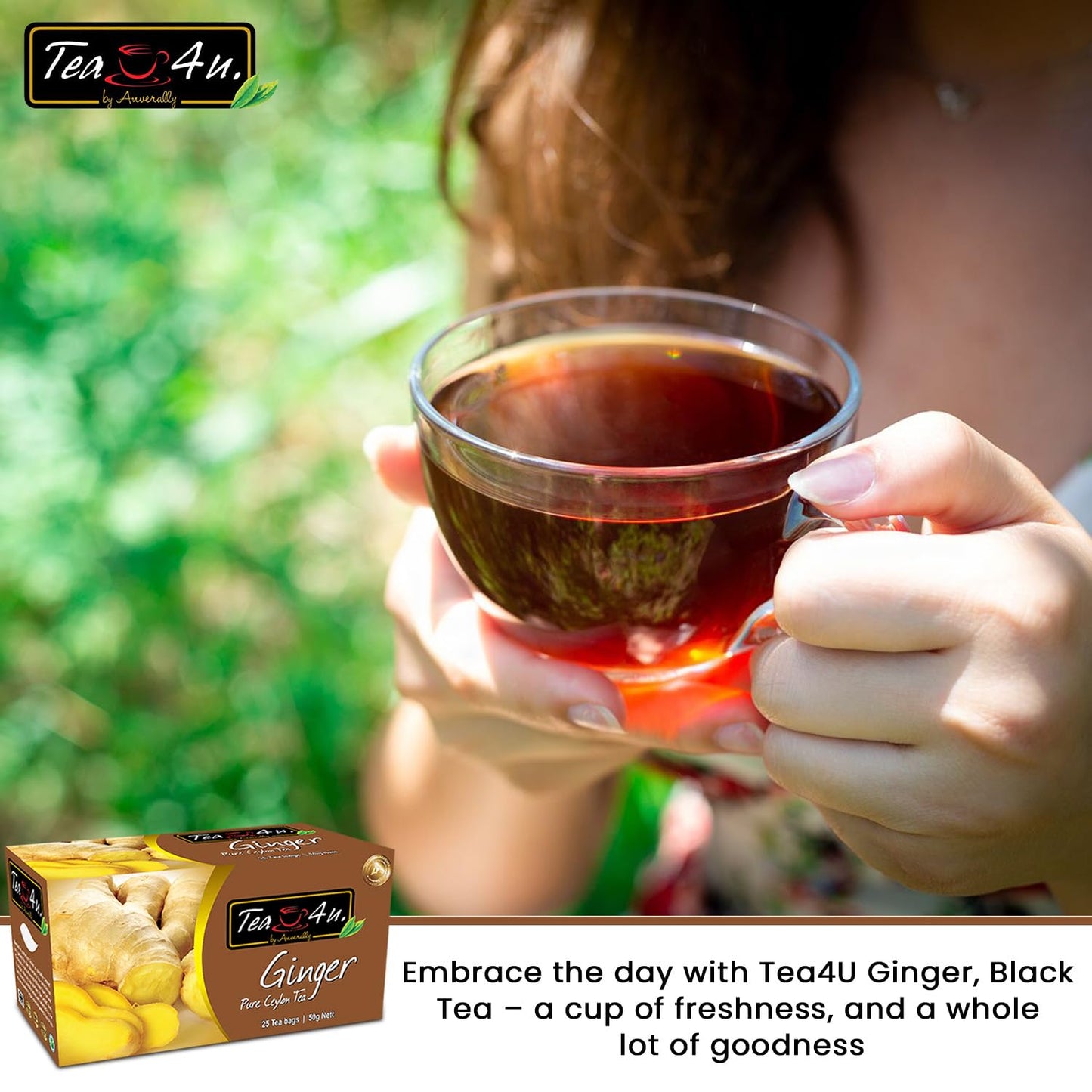 Tea4U Flavored Black Ceylon TeaBags (Ginger) - Ideal Quality from Sri Lankas Finest Leaves and Expertly Blended - 25 Count