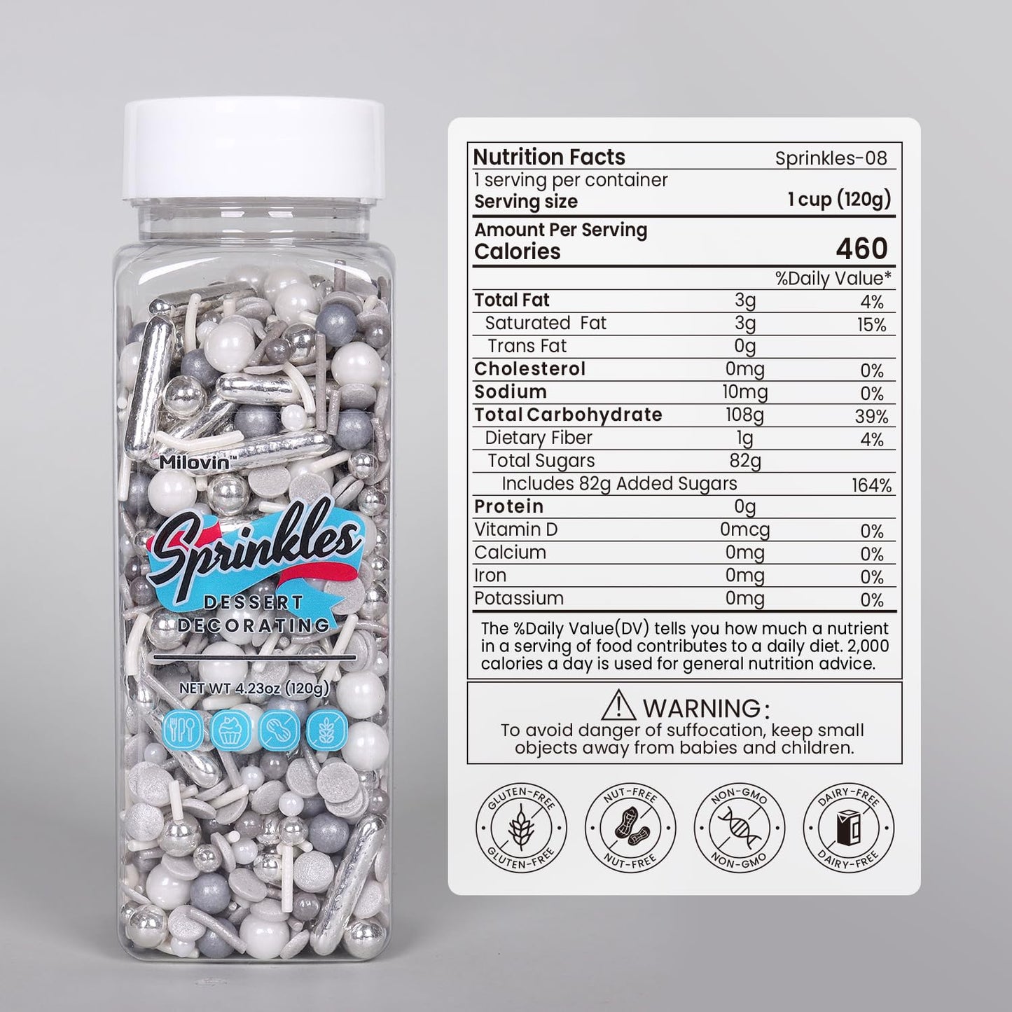Silver Sprinkles For Cake Decorating, Silver Rob Sprinkles, Silver Pearl Sprinkles, Jimmy Sprinkles, Perfect For Cupcakes, Macar
