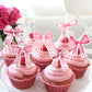 YCTHUNFISH Pink Bow Cupcake Toppers - 36 Pack Paper Picks for Wedding, Bridal Shower, Birthday Party Decorations