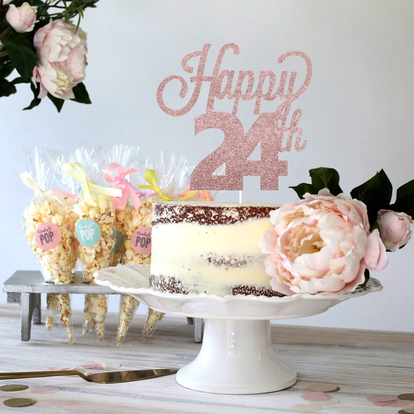 Lingteer Happy 24Th Birthday Cake Topper - Cheers To 24Th Birthday 24 Years Old Birthday Party Cake Decorations Sign.