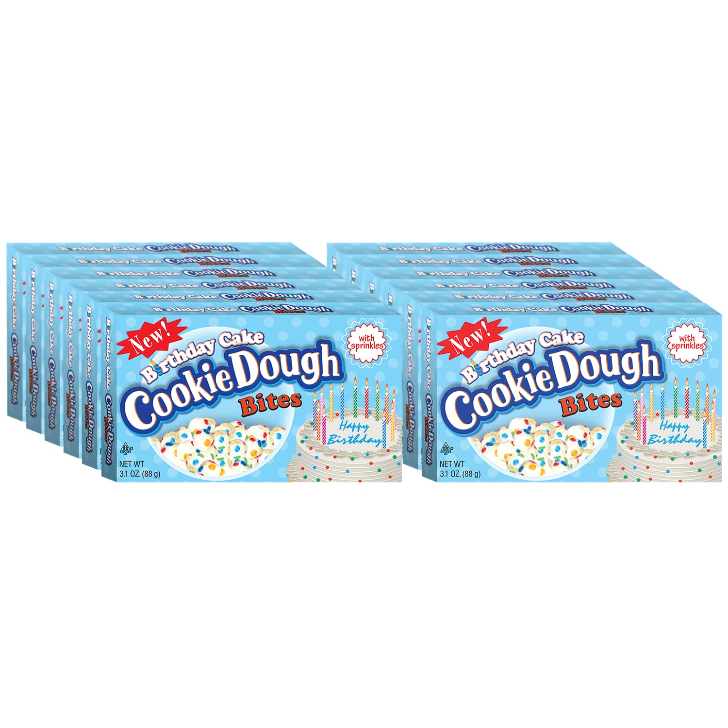 Cookie Dough Bites - Birthday Cake - Chocolate-Covered Edible Cookie Dough Bites - Egg-Free Edible Cookie Dough Candy - 12 Count (3.1 Oz Each)