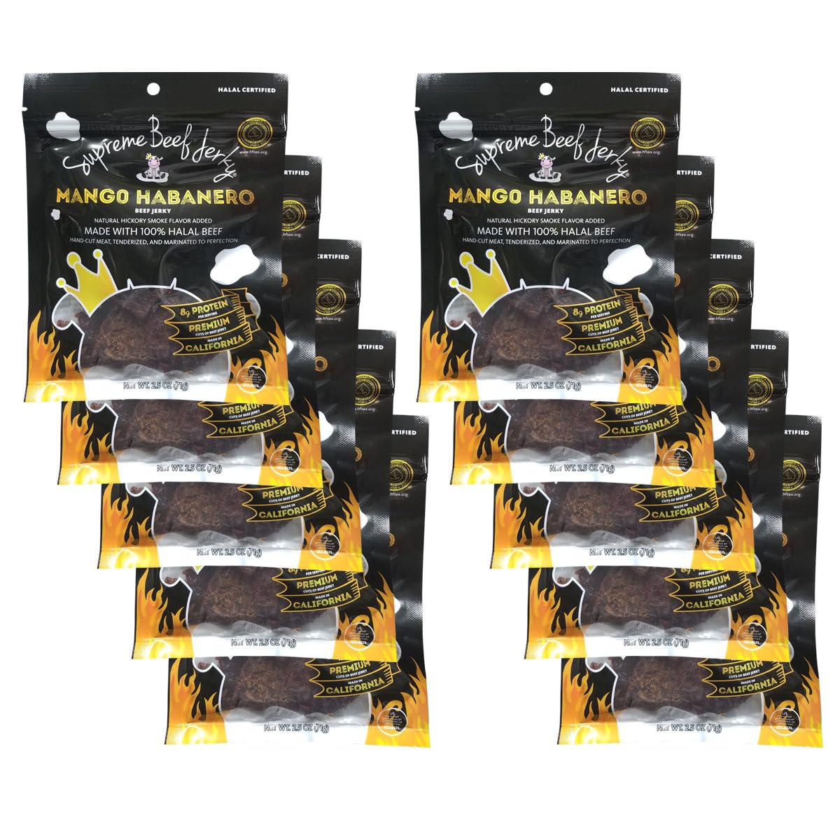 Supreme Beef Jerky, Halal Beef Jerky, Zabiha Halal Certified Beef, Handcrafted Gourmet Meat Snacks, 2.5 oz Mango Habanero, 2.5 O