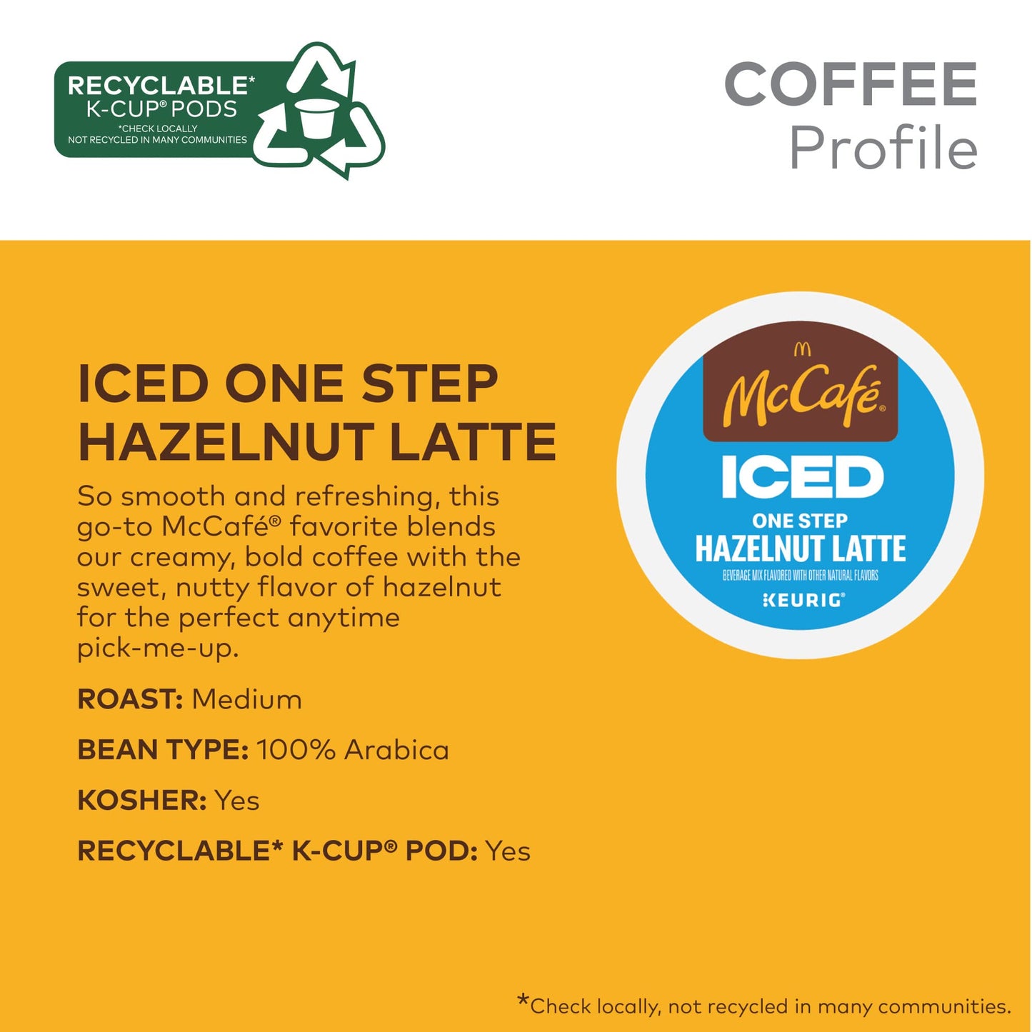 McCafe Hazelnut Latte K-Cup Pods, Iced Coffee, 60 Count (6 Packs of 10) - Single Serve Keurig Compatible