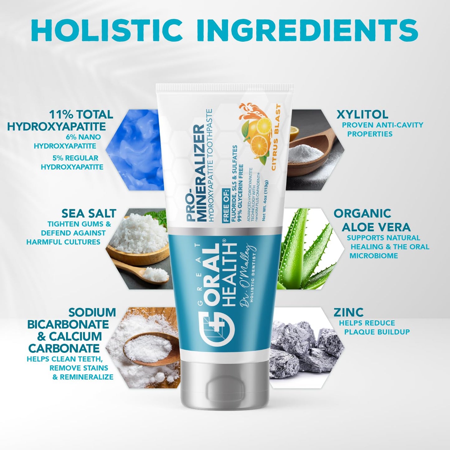 Pro-Mineralizer Toothpaste Citrus Blast - Nano Hydroxyapatite & Enamel Support Toothpaste W/Xylitol Aloe Vera & Sea Salt - Anti