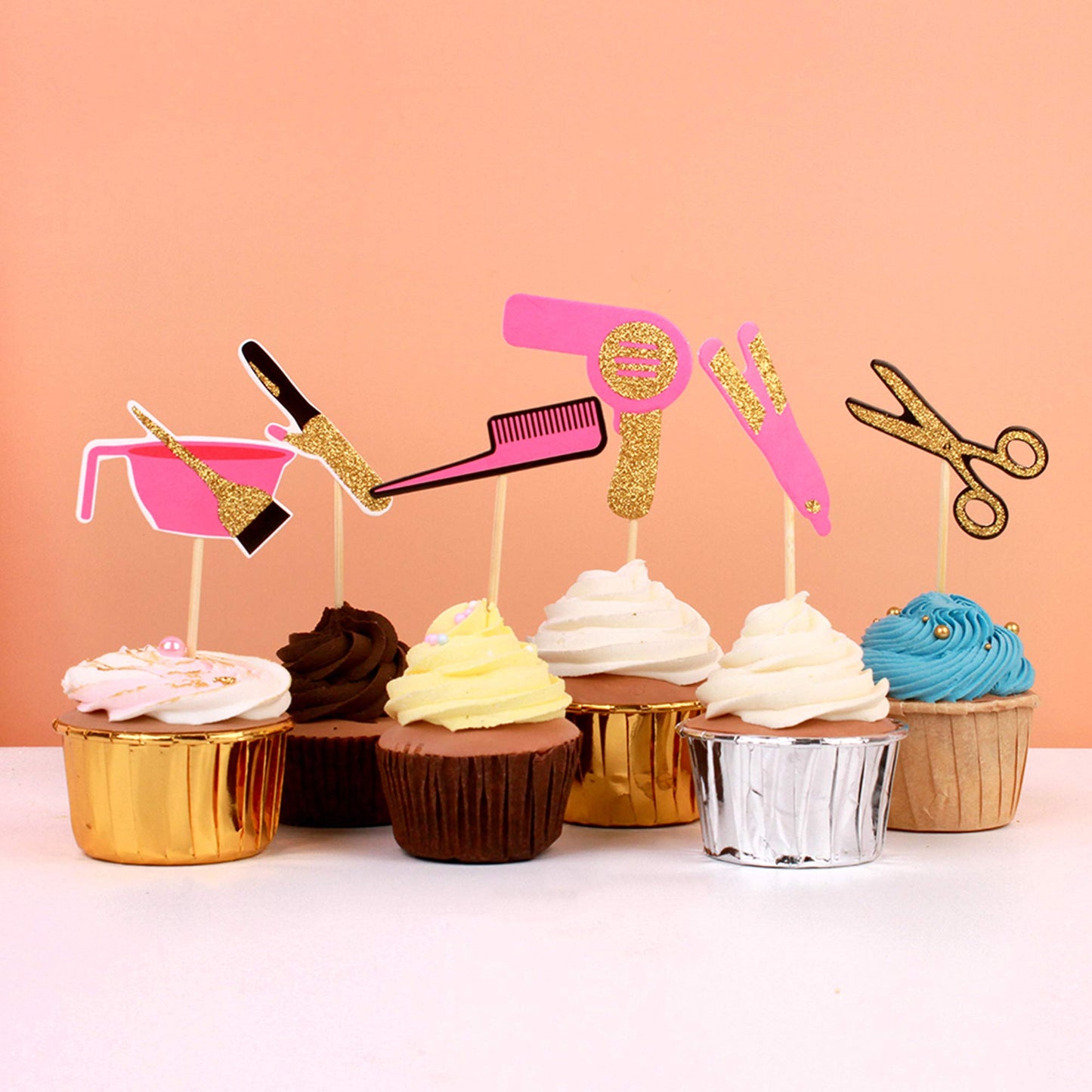 Ercadio Cupcake Toppers, 36 Pack Gold Glitter Haircut Theme, Bridal Shower/Bachelorette Party Decorations, Model NQ-21-053