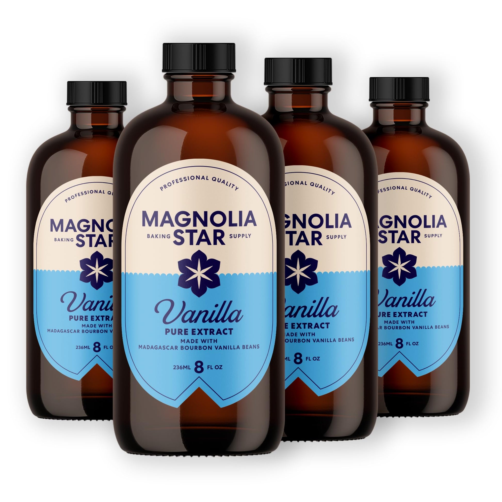 Magnolia-Star Pure Vanilla Extract, 4 Pack, 32 oz, Gluten Free, Made from Madagascar Bourbon Vanilla Beans