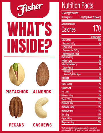 Fisher Deluxe Mixed Nuts, Oven Roasted, Gluten Free, 24 Ounces, No Added Oil, Sea Salt, Pack of 1