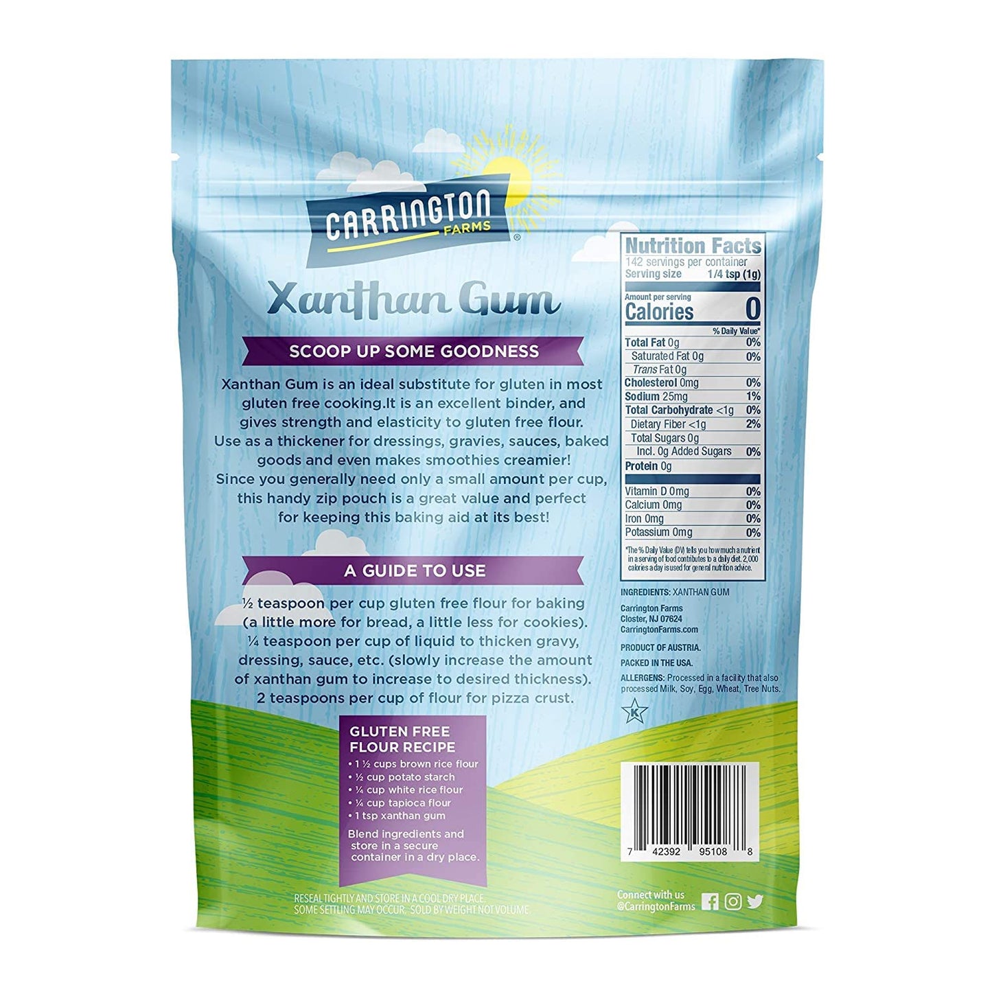 Carrington Farms Xanthan Gum - Non-Gmo, Gluten-Free, Zero Calories & Vegan - 5Oz - Keto-Friendly Thickener & Binder For Gluten-F