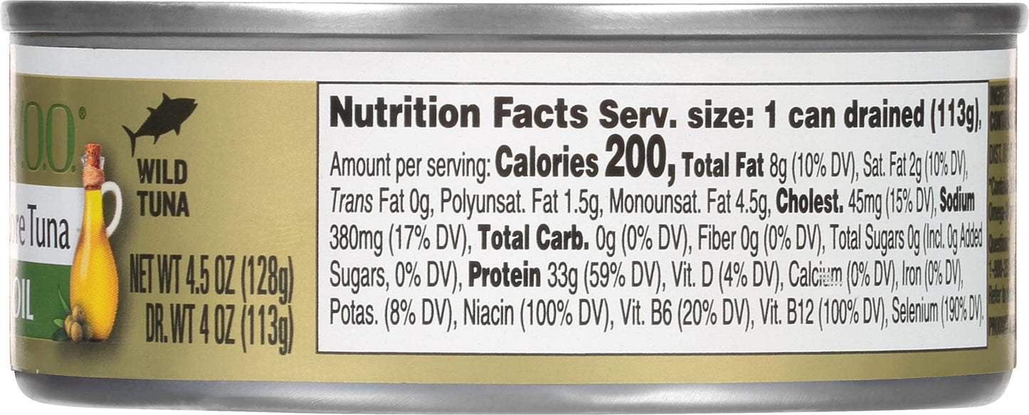 Starkist E.V.O.O. Solid White Albacore Tuna In Extra Virgin Olive Oil, 4.5 Oz, Pack Of 12