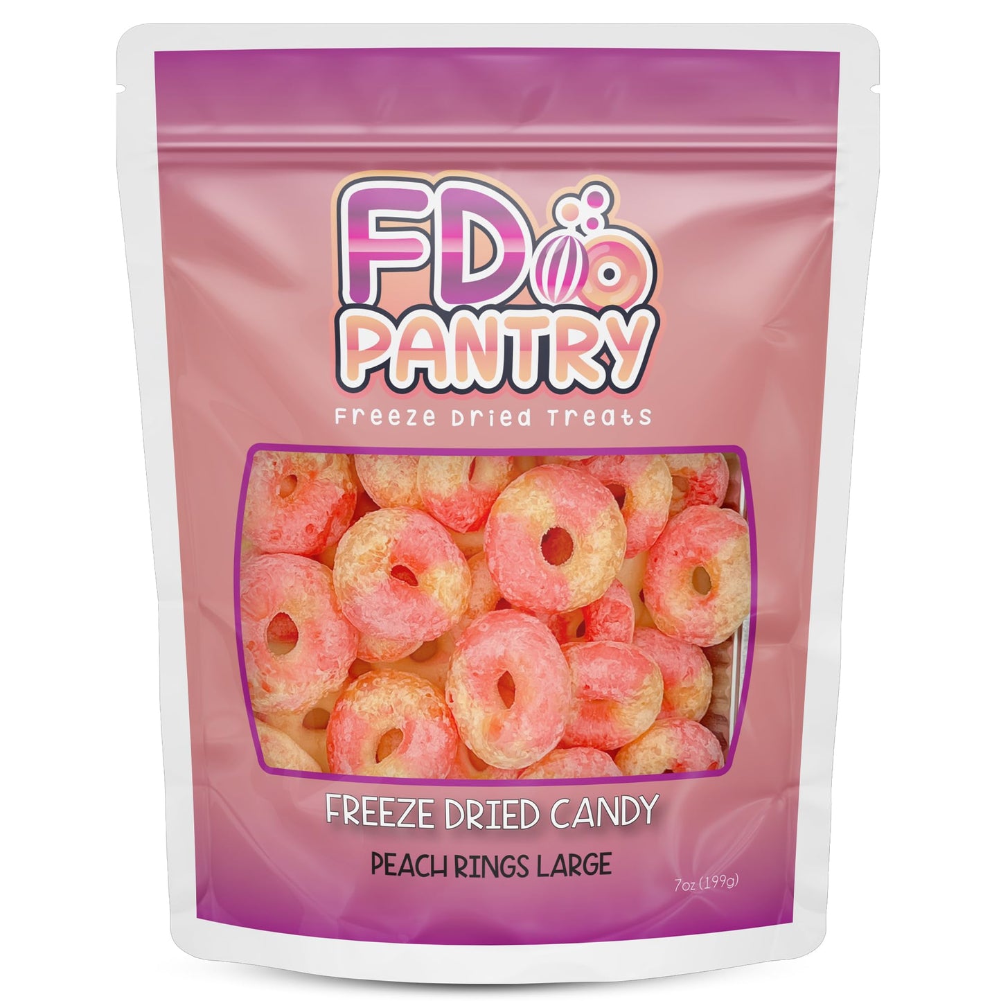 Freeze Dried Peach Rings Candy - Crunchy & Sweet, Large 7 Oz Resealable Bag For Freshness, Gift & Snack - Large Bag Freeze-Dried