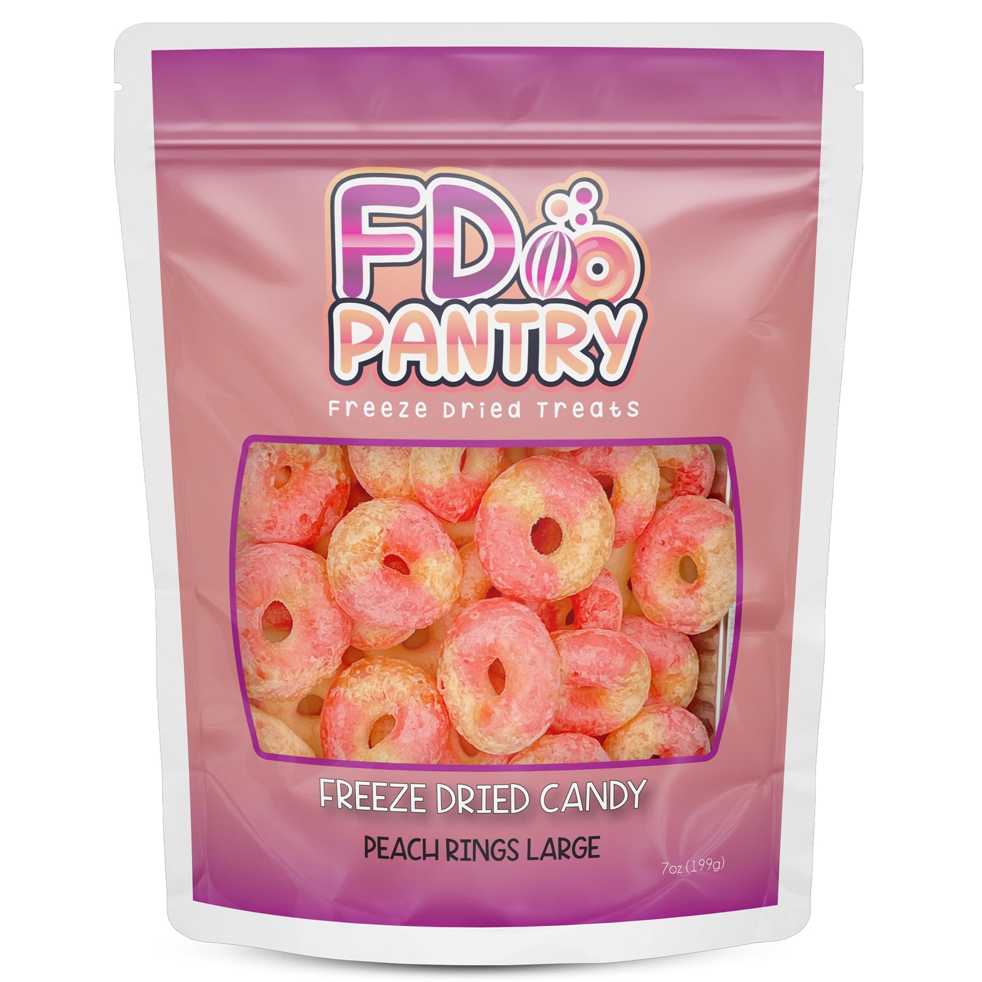 Freeze Dried Peach Rings Candy - Crunchy & Sweet, Large 7 Oz Resealable Bag For Freshness, Gift & Snack - Large Bag Freeze-Dried