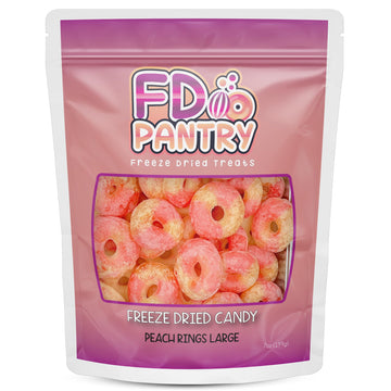 Freeze Dried Peach Rings Candy - Crunchy & Sweet, Large 7 Oz Resealable Bag For Freshness, Gift & Snack - Large Bag Freeze-Dried