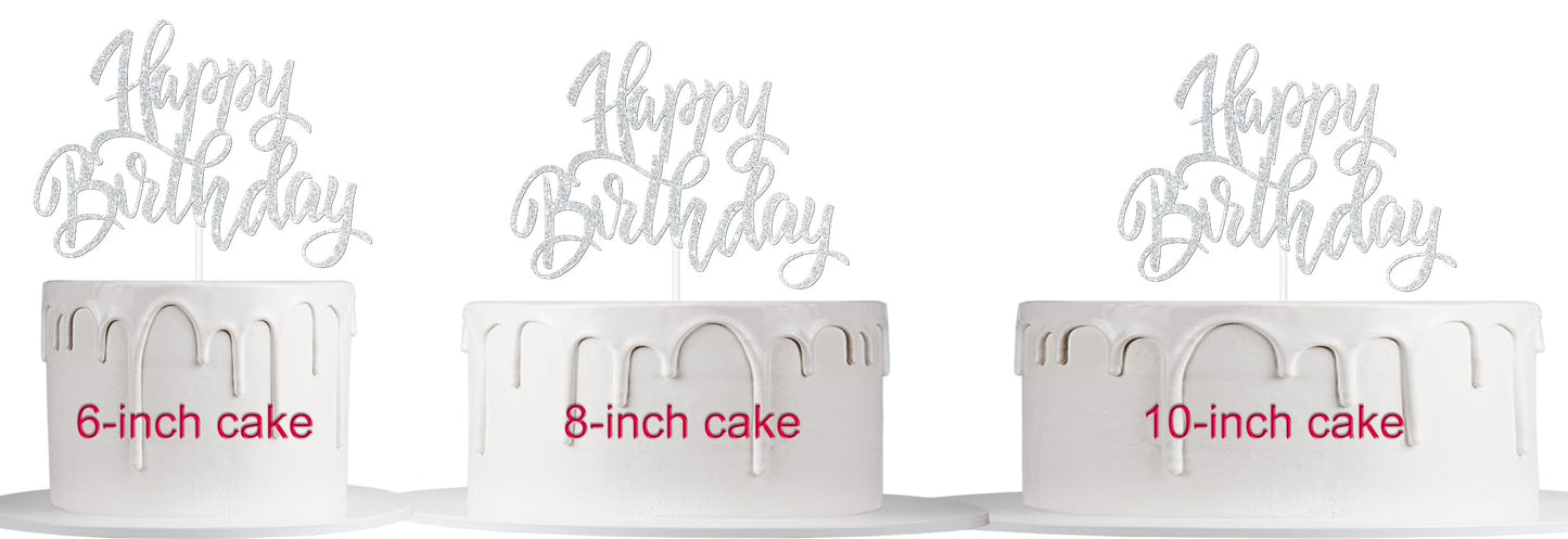 Notbadsys Happy Birthday Cake Decorations, Gold Double-Sided Glitter Letters, Birthday Party Supplies, Cake Topper Decorations (Silver)