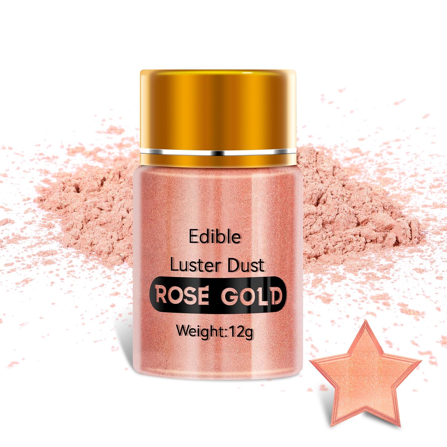 Edible Luster Dust Rose Gold Luster Dust 12G Food Grade Metallic Shimmer Edible Glitter For Desserts Cake Decorating  Baking  Fondant  Chocolate  Candy  Drinks  Cookies  Vegan