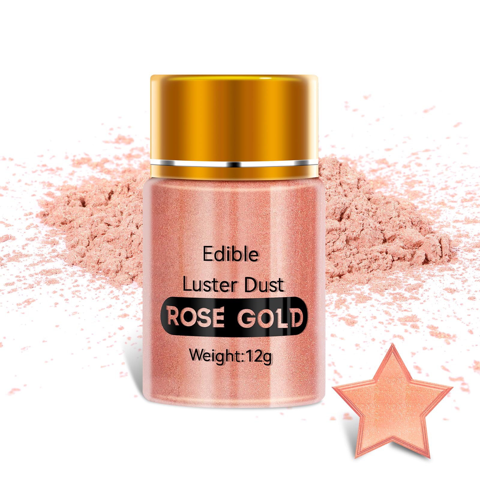 Edible Luster Dust Rose Gold Luster Dust 12G Food Grade Metallic Shimmer Edible Glitter For Desserts Cake Decorating  Baking  Fondant  Chocolate  Candy  Drinks  Cookies  Vegan