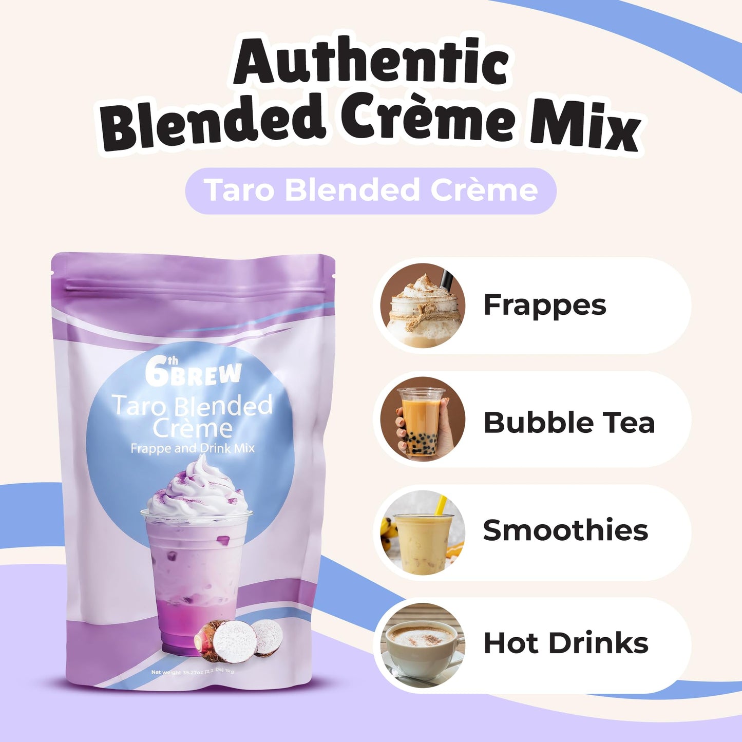 Premium Taro Blended Crme Powder Mix To Make Frappes, Bubble Tea, Boba Tea, Hot Or Iced Tea | Perfect For Home Or Cafe Or Restau