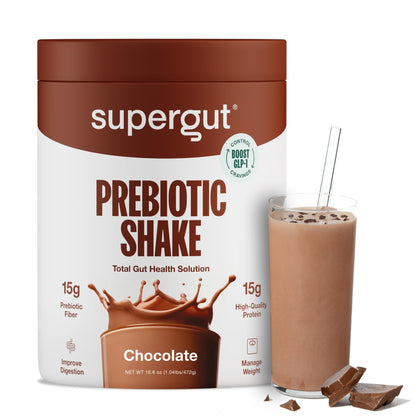 Supergut GLP-1 Boosting Prebiotic Shakes, Chocolate - Gut Healthy Meal Replacement with 15g Fiber, 15g Protein & 5g Net Carbs - 