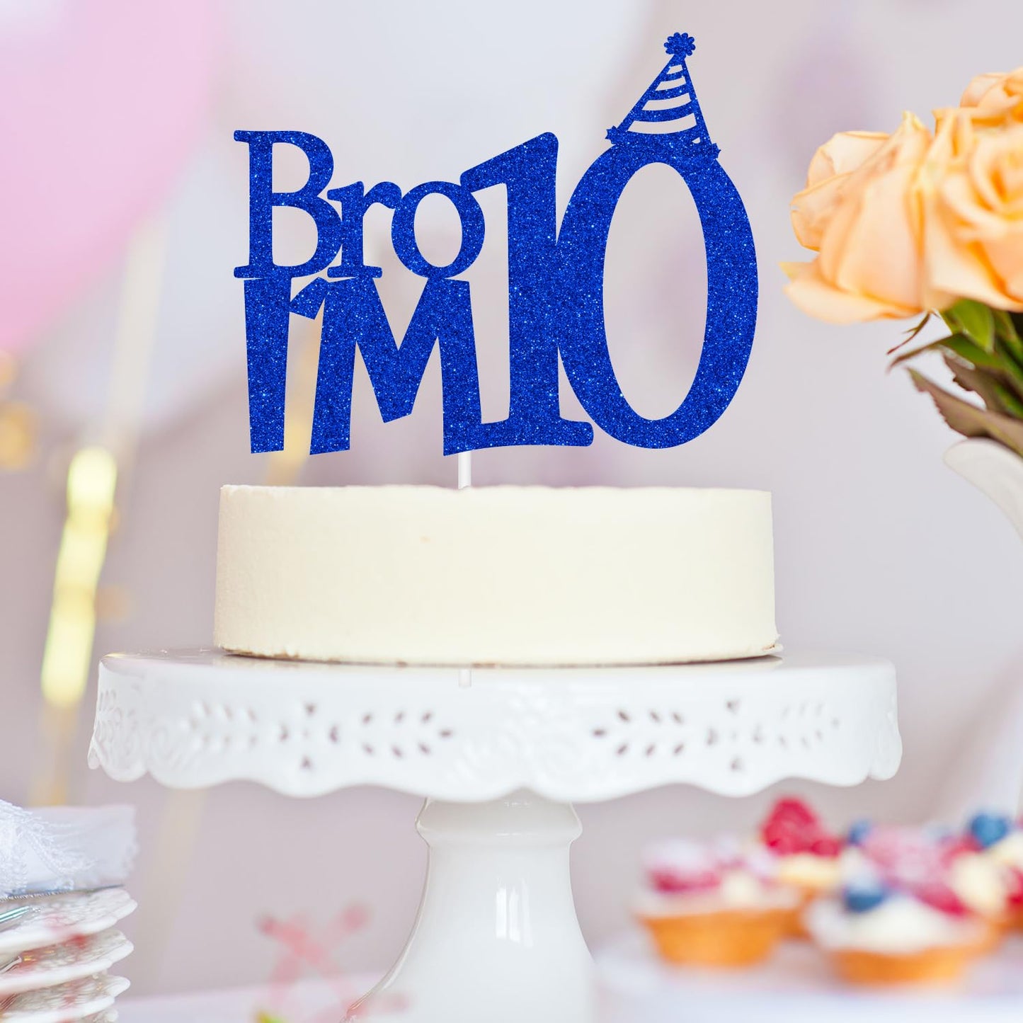 Happy 10Th Birthday Cake Topper, Out Single Digits I'M 10, Bro I'M 10 Cake Decor, Boys Funny 10Th Birthday Party Decorations Blu