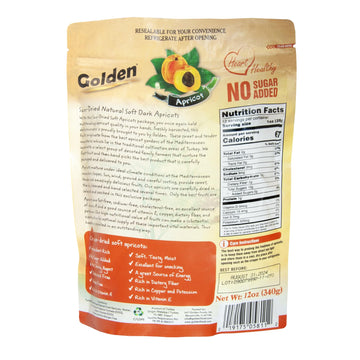 Golden Natural Soft Dark Apricots - 12 Oz (340 G), No Sugar Added Dried Fruit, Healthy Snack For Adults And Kids, Completely Fre