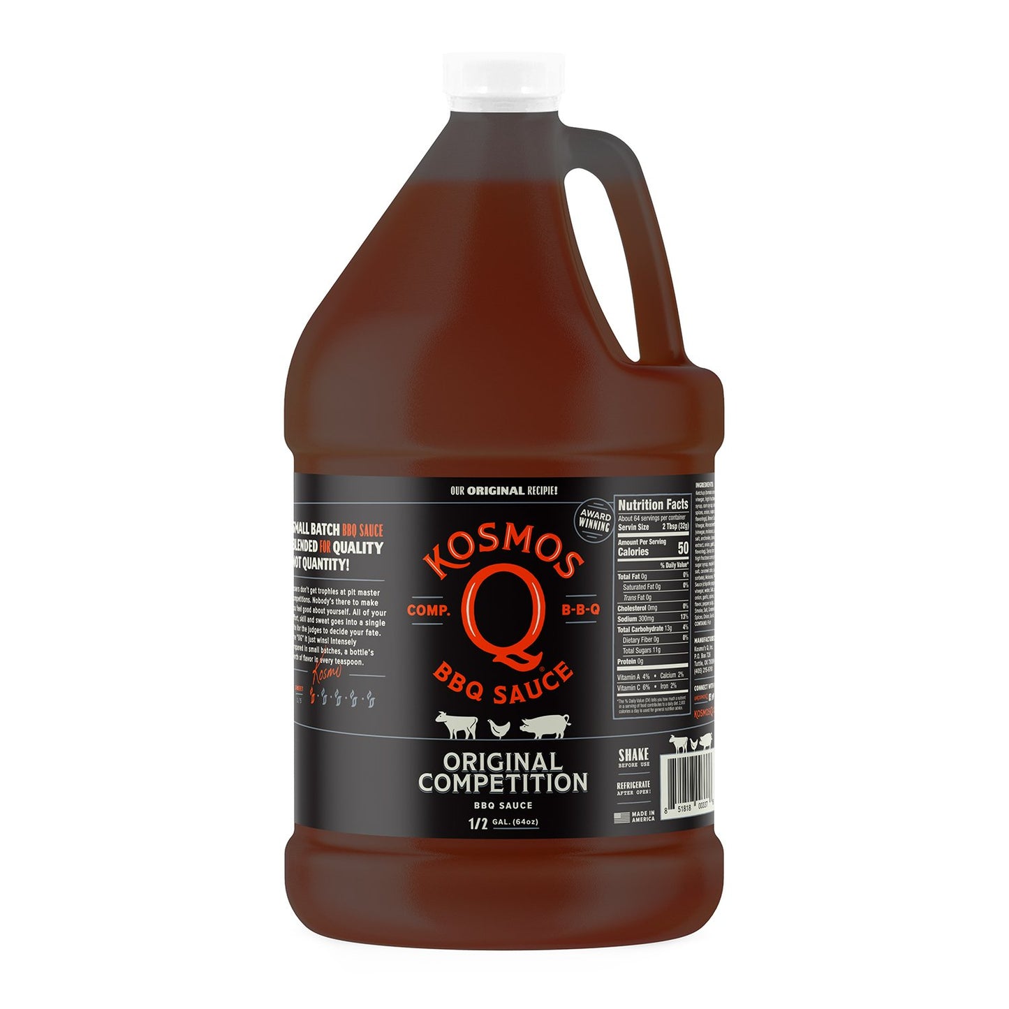 Kosmos Q Original Competition Bbq Sauce - 64 Oz Bottle For Award-Winning Bbq & Marinades - Thick Barbecue Sauce For Tender Meat