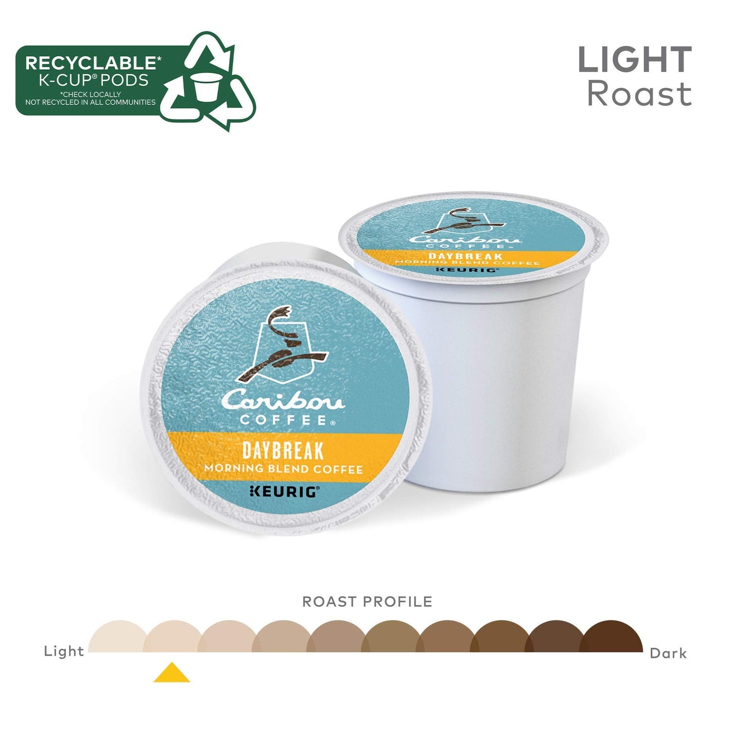 Caribou Coffee Daybreak Morning Blend K-Cup Pods, Light Roast, 96 Count (4 Packs of 24), Model 5000203112, White