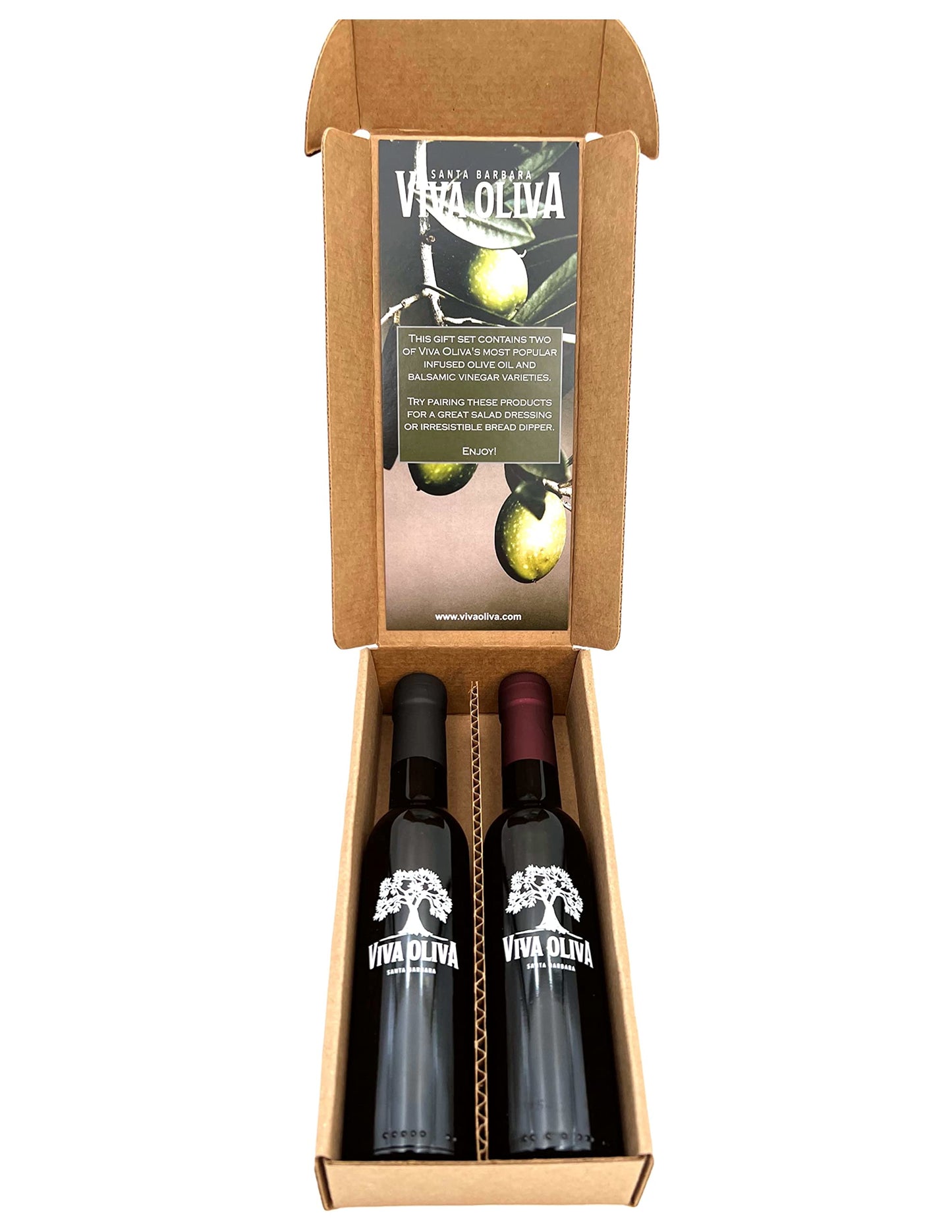 Viva Oliva Two 200Ml (6.8Oz) Variety Gift Set - Basil Infused Olive Oil And Black Mission Fig Dark Balsamic Vinegar Made - Enhanced Quality - 100% Natural