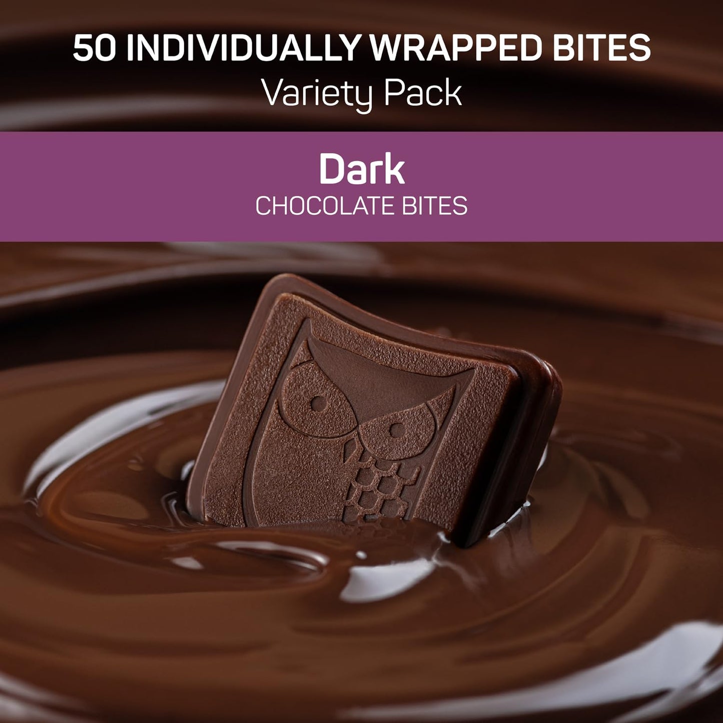 AWAKE Caffeinated Chocolate Bites - Dark Chocolate, 50mg Caffeine, 50 Count, Gluten Free, Non-GMO, Individually Wrapped, Purple