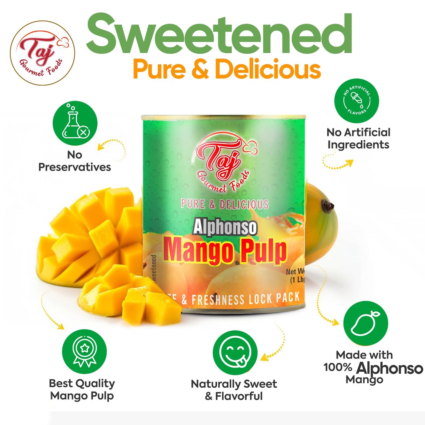 Taj Alphonso Mango Pulp Puree 6-Pack | Great For Lassi Shake | 30-Ounce (850G)