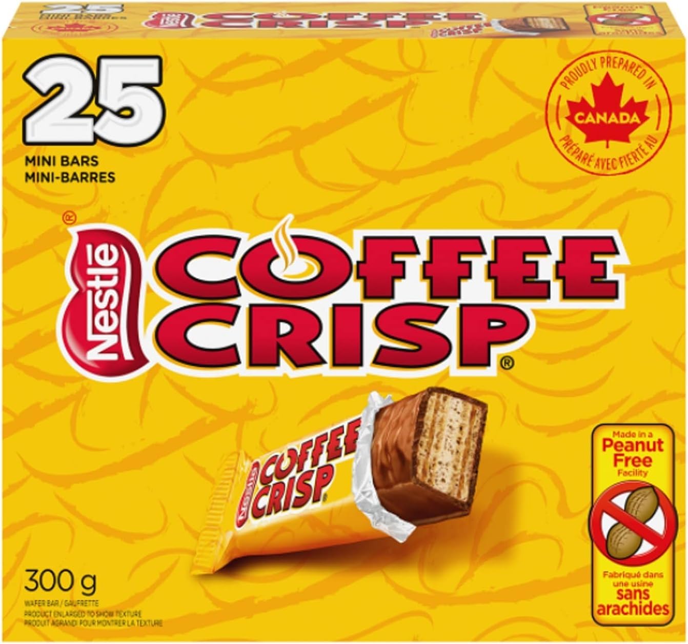 Coffee Crisp Mini Chocolate Bars, Peanut-free Candy, Snack Size 11g x 25ct, Shipped from Canada
