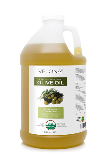 Velona Usda Certified Organic Olive Oil - 1 Gallon / 128 Fl Oz | 100% Pure And Natural Carrier Oil | Extra Virgin, Unrefined, Co
