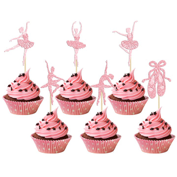 Gyufise 24Pcs Ballerina Tutu Cupcake Toppers Pink Glitter Ballet Girl Cupcake Toppers Ballet Slipper Cupcake Picks For Ballerina