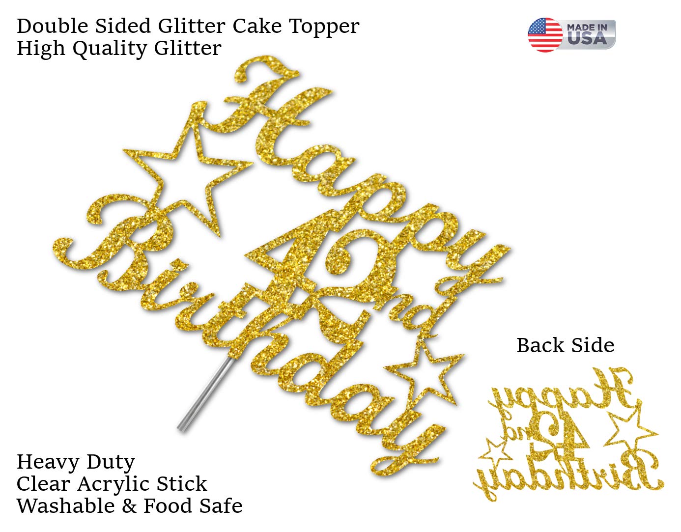 42 Birthday Cake Topper Gold Glitter, Party Decoration Ideas, Premium Quality, Sturdy Doubled Sided Glitter, Acrylic Stick. Made