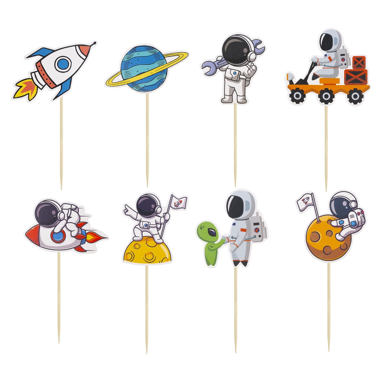Gyufise 40Pcs Space Astronaut Cupcake Toppers Rocket Planet Trip To The Moon Cupcake Picks Decorations For Baby Shower Boys Girl