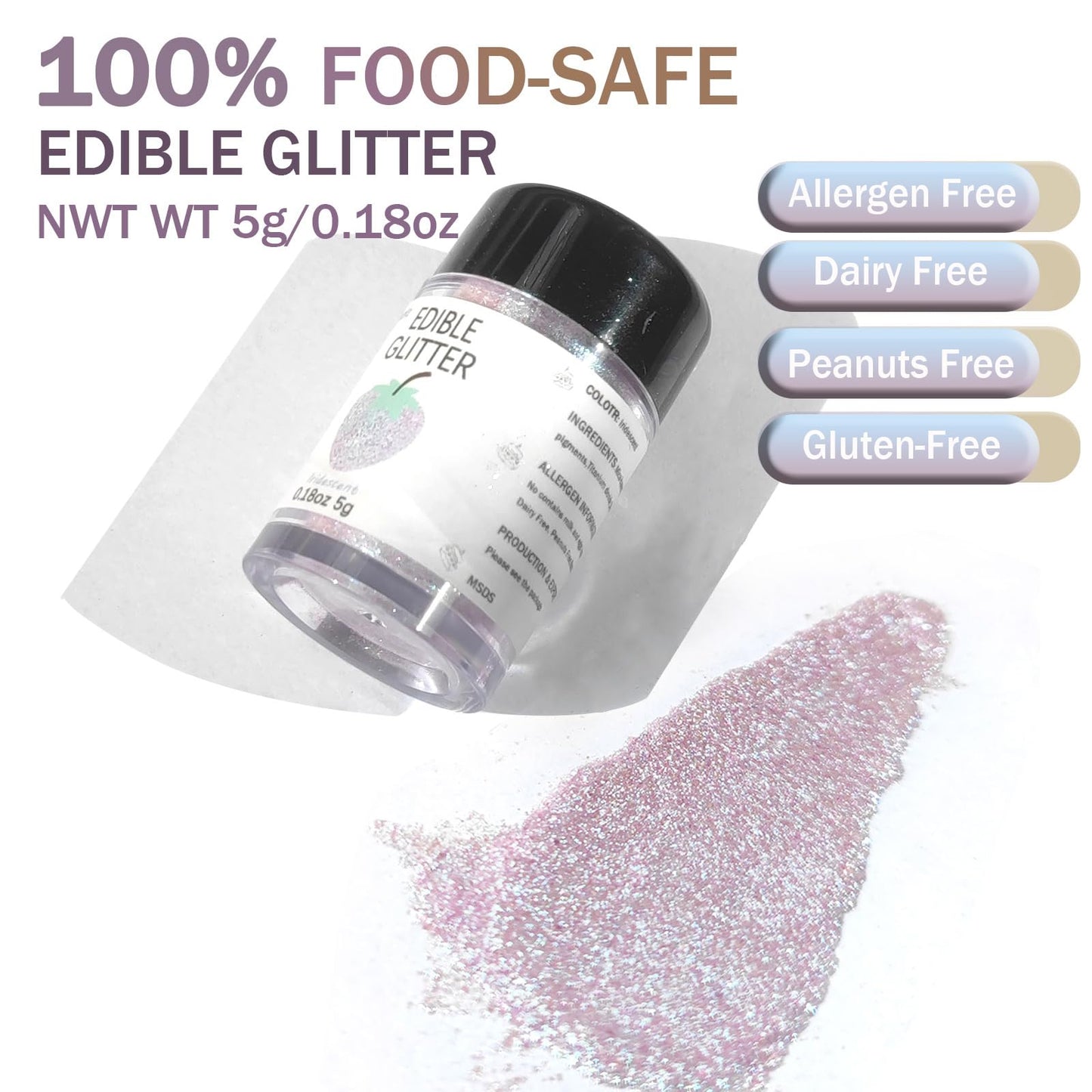 Colaele Iridescent Edible Glitter - 5g Prism Powder for Cakes, Drinks & Chocolates