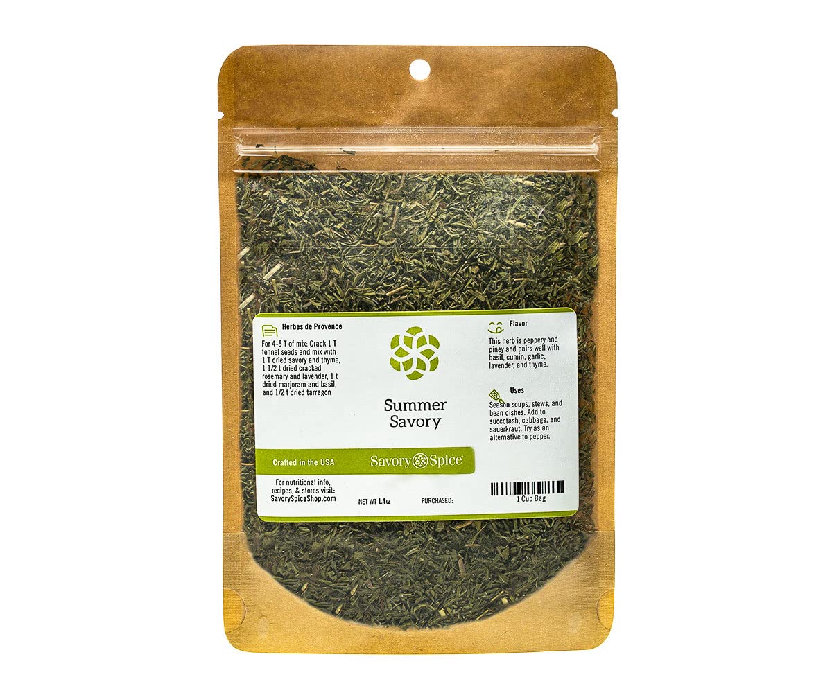 Savory Spice Shop Summer Savory Seasoning - Dried Savory Leaves, Subtle Peppery Flavor, 1 Cup Bag - Net: 1.7 oz