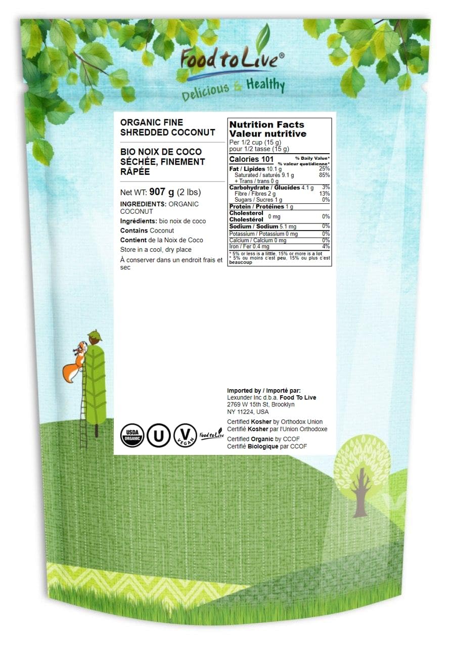 Food To Live - Organic Fine Shredded Coconut, 2 Pounds - Non-Gmo, Raw, Unsweetened Flakes, Vegan, Great For Baking, A Good Sourc