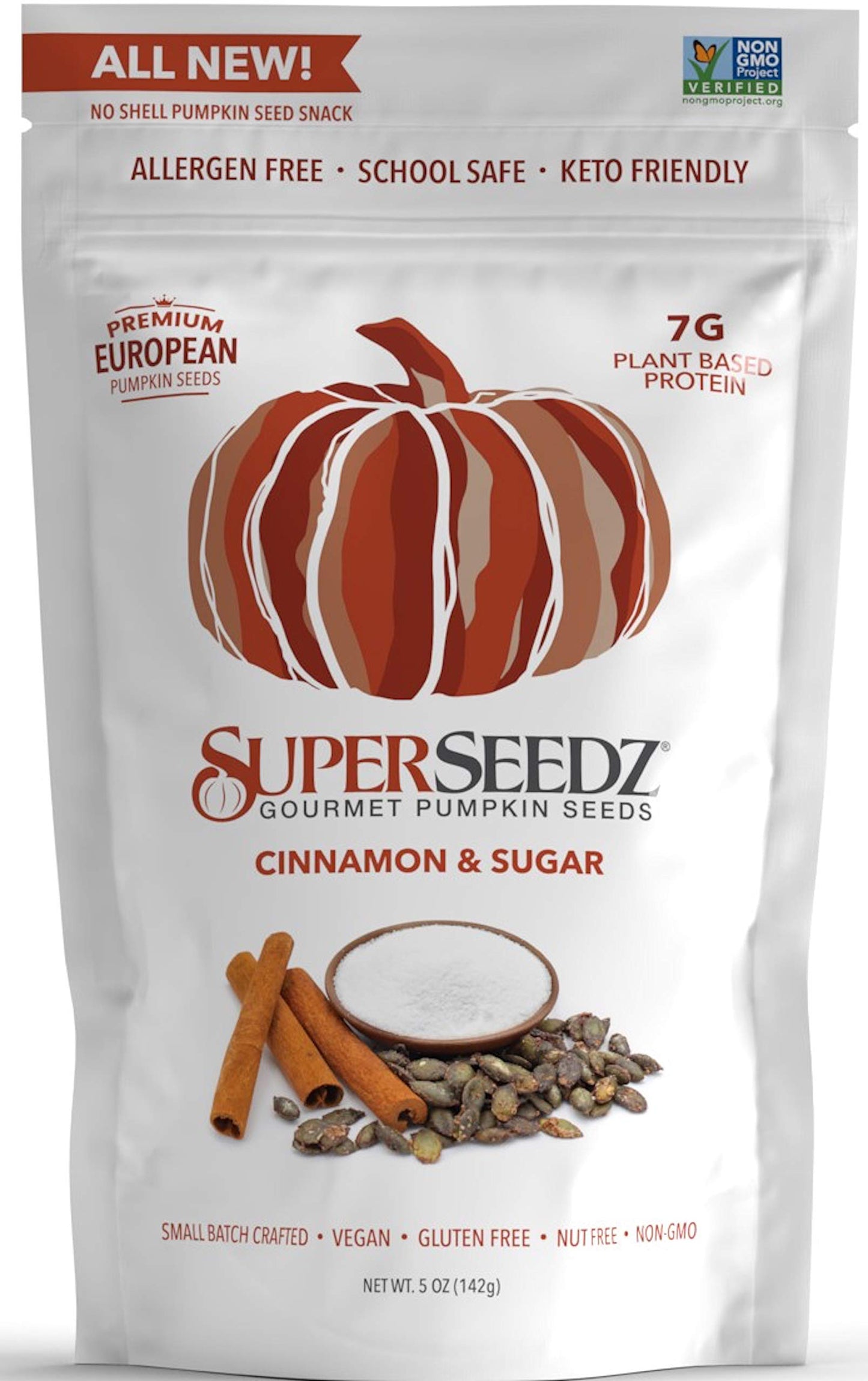 SuperSeedz Dry Roasted Pumpkin Seeds - Cinnamon & Sugar Pepitas, Vegan, Whole 30, Paleo, Healthy Snacks, 8g Plant Based Protein, Produced In USA, Dairy Free, Nut Free, Gluten Free Snack (5oz)