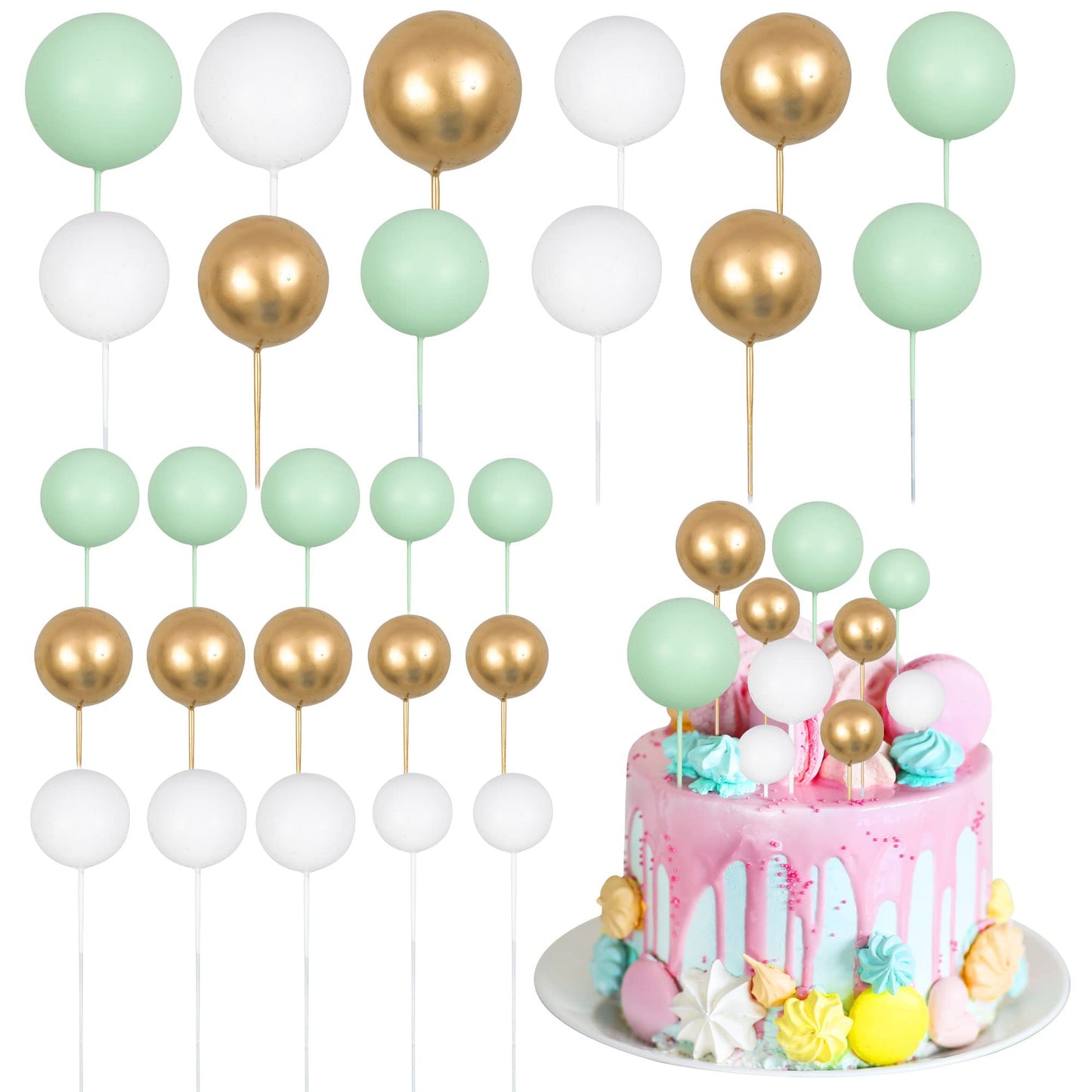 Gyufise 30Pcs Balls Cake Topper Mini Balloons Cupcake Topper Diy Cake Insert Topper Foam Cake Balls Baking Decoration For Weddin