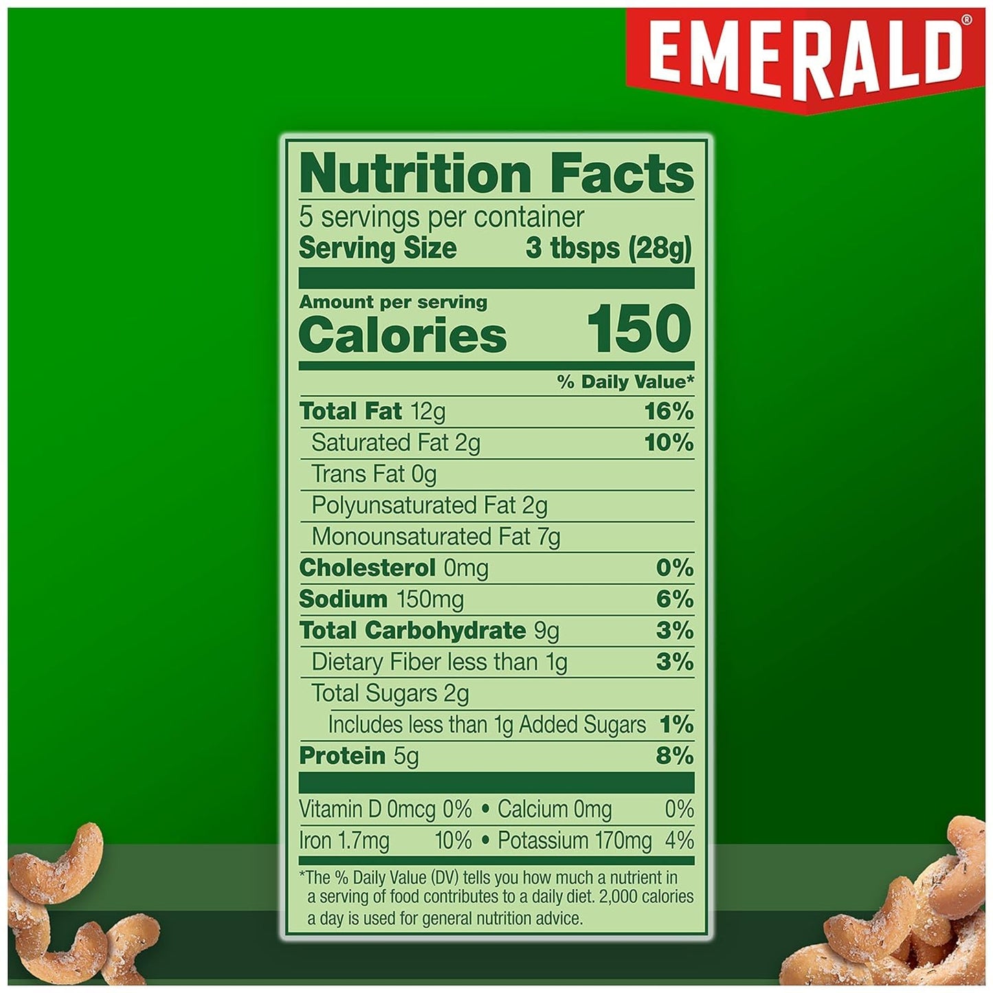 Emerald Nuts Jalapeno Cashews, 5 Oz Resealable Bag, Pack of 3