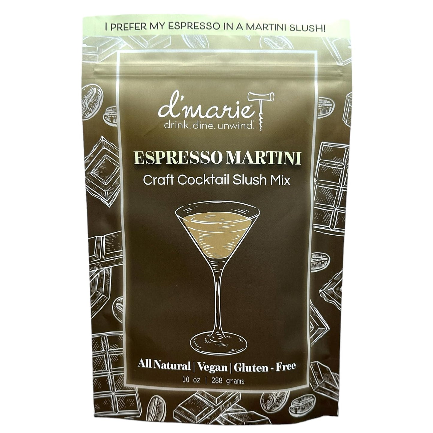 DMARIE Frozen Cocktail Drink Mix - All Natural Low Sugar - 10 Ounce Pouch - Makes 8 Espresso Martini Slushies