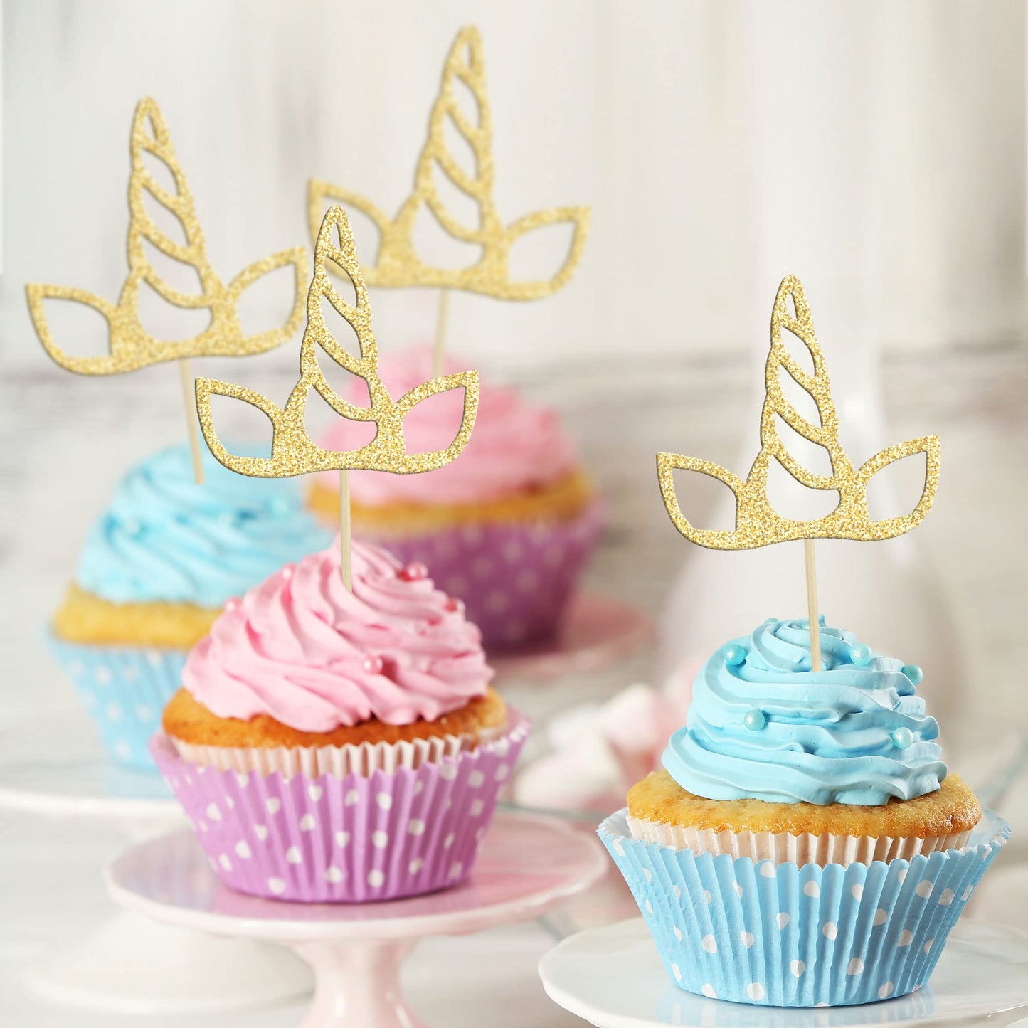 Gyufise 24Pcs Unic Horn Cupcake Toppers Gold Glitter Unin Cupcake Picks For Unin Theme Baby Shower Birthday Wedding Engagement P