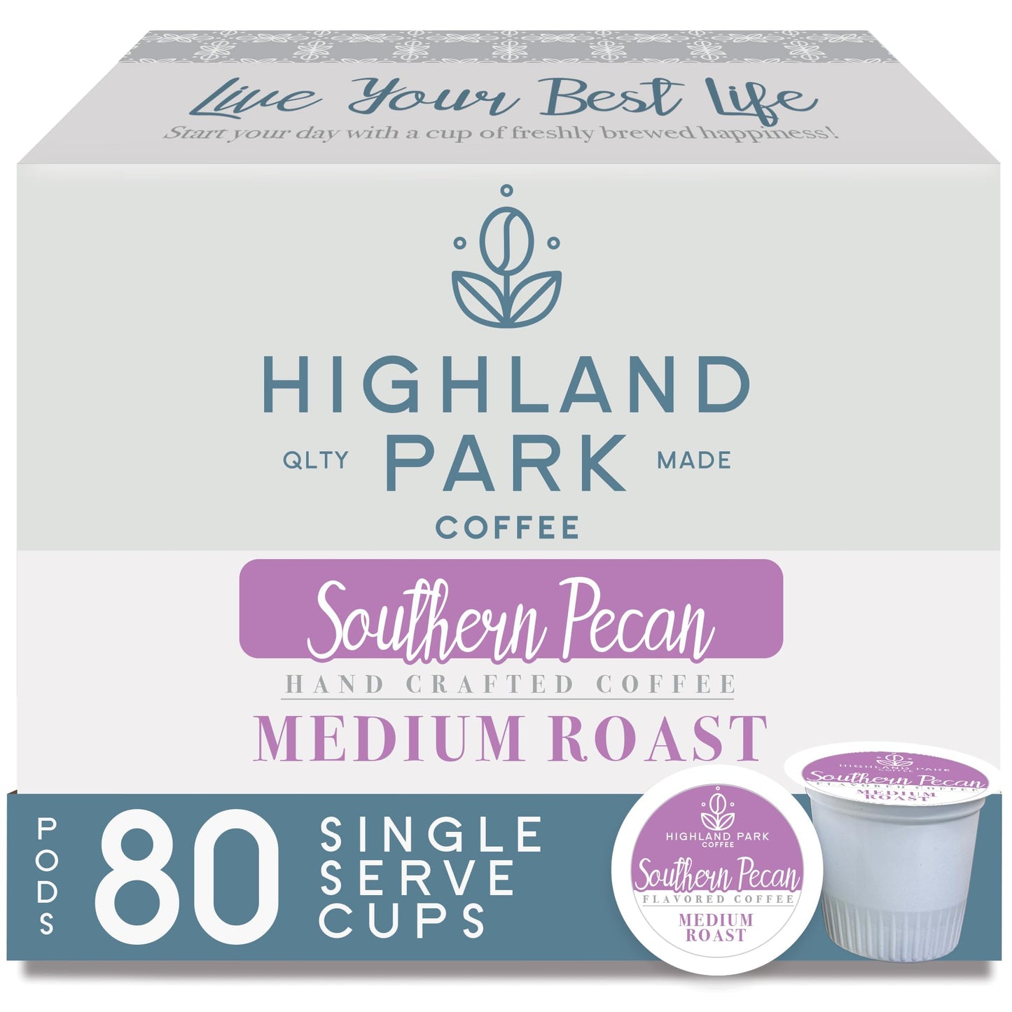 HIGHLAND PARK Coffee Single Serve Pods, Southern Pecan, 80 Count, Compatible with Keurig K Cup Brewers